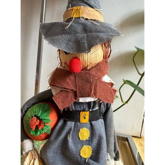 Rustic Scarecrow Figurine with Pumpkin - Picture 2 of 9